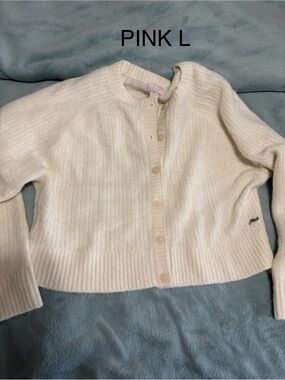 PINK Victoria's Secret Ivory Ribbed Button-Up Cardigan